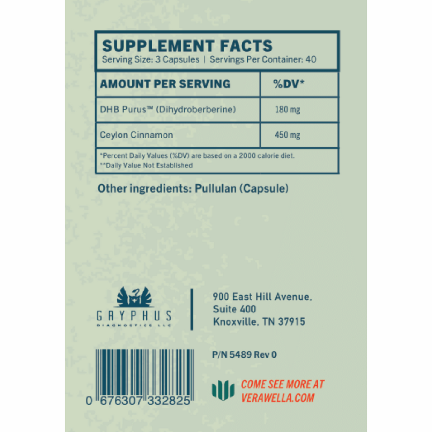 Glucose Support - VeraWella supplement facts, DHB Purus dihydroberberine, ceylon cinnamon, weight loss, diabetes, ozempic, metformin, semaglutide, blood sugar.