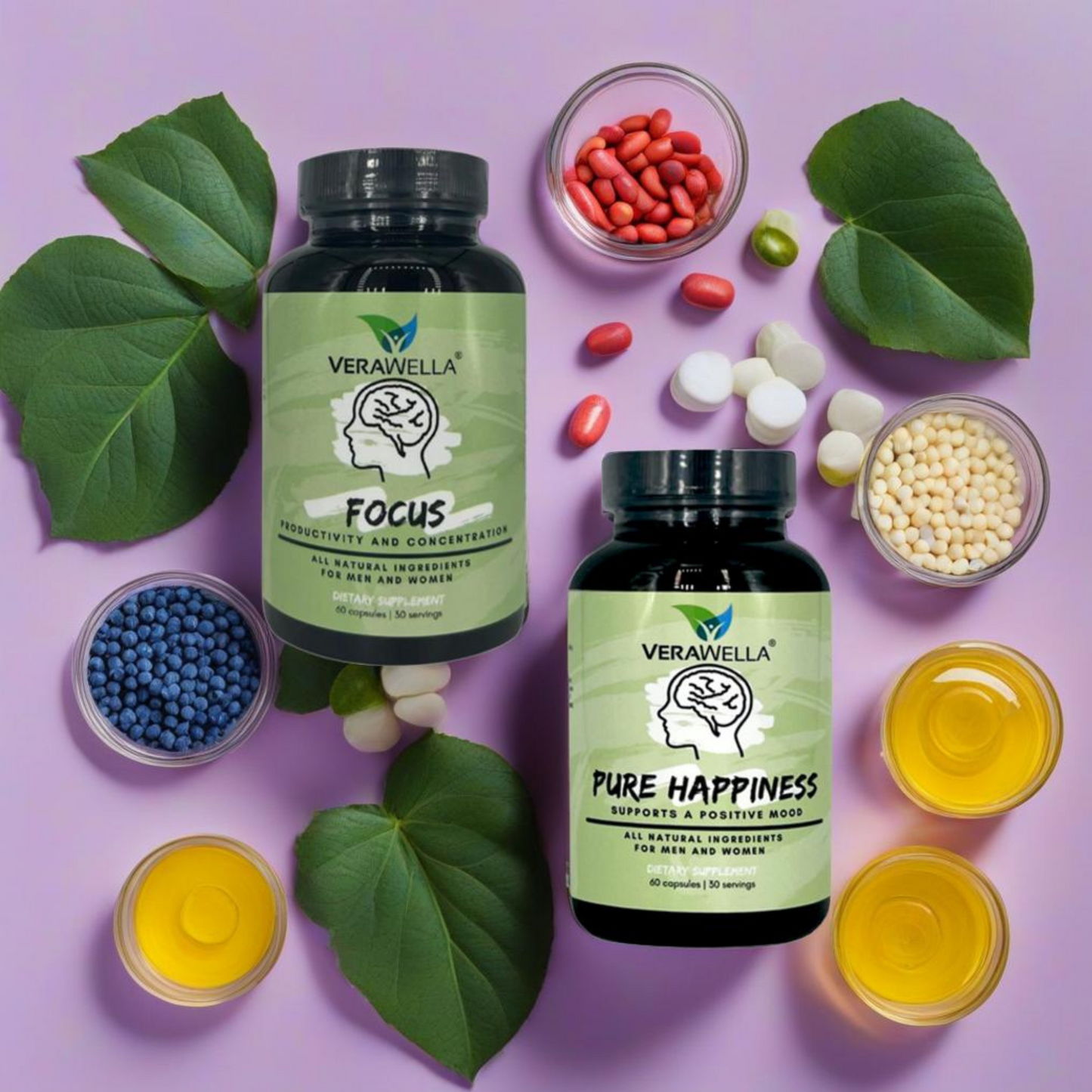 Focus supplement and Pure Happiness supplements in a bundle for the ultimate mental health combo.